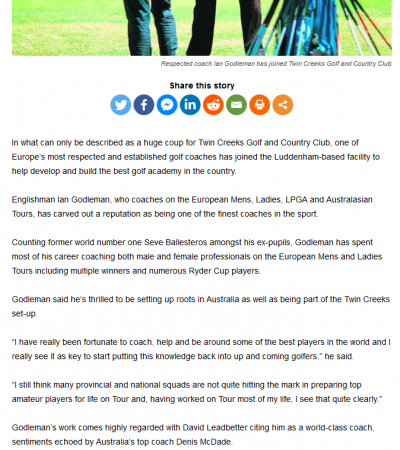 Top Golf Coach Joins Twin Creeks